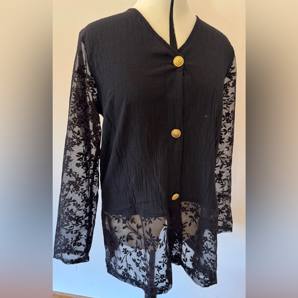 Black Lace Blouse & Pants Set – Dalia Collection, Comfortable Cotton Blend - Picture 2 of 7